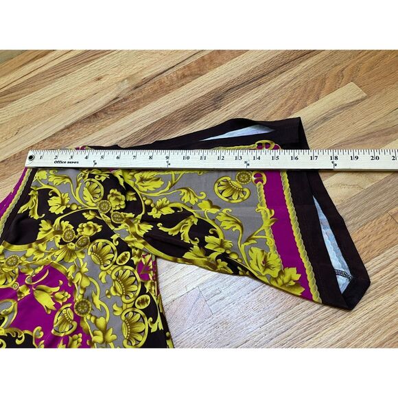 Cache Women's M Yellow Rayon Blouse Y2k Stretch Baroque Print Boho One Shoulder - Picture 5 of 7